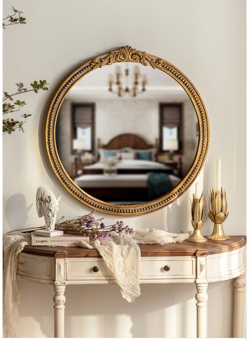 غوغا مرآة حائط دائرية ذهبية فاخرة 60×60 سم، مرآة ديكور بإطار محفور أنيق للمدخل وغرفة النوم وغرفة المعيشة وطاولة الزينة، انعكاس HD عالي الوضوح لتزيين المنزل - Image 3